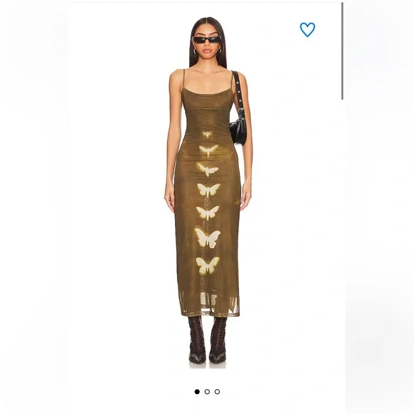 Superdown Jocelyn Butterfly Maxi Dress Brown Olive Butterfly Dress Small - Picture 2 of 15